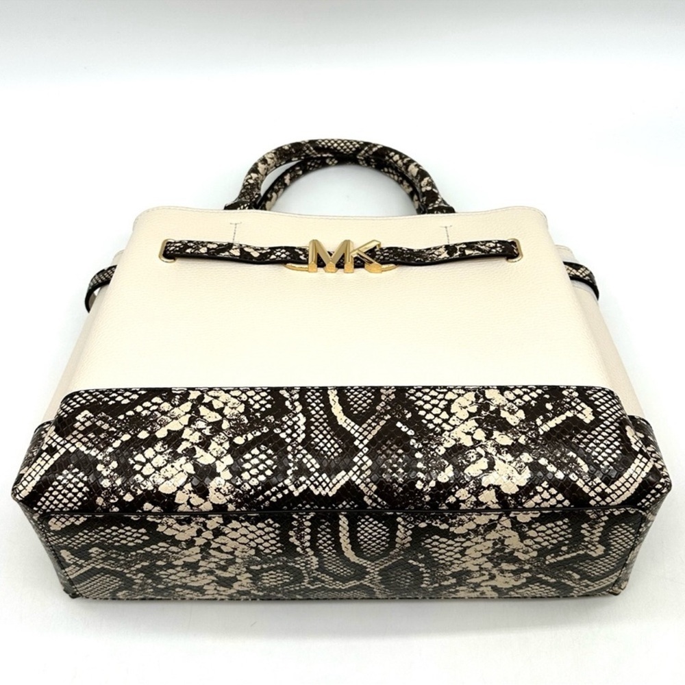 Michael Kors Large Reed Leather Belted Satchel Crossbody Bag Cream Snakeskin - Picture 11 of 12